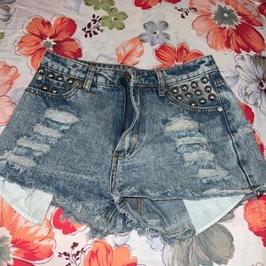 Denim Studded Ripped Shorts Size Small